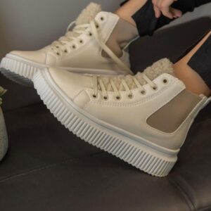 Bota Coturno Pelinho Off White