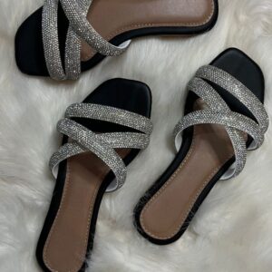 Rasteira Glamour Preto-Prata