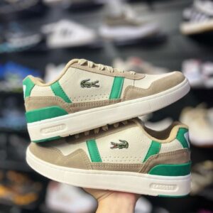 Sapatenis Lacoste T-Clip Bege Verde Camurça