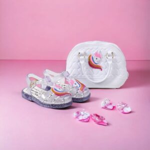Kit Bolsa e Sandalia Unicornio Branco Baby