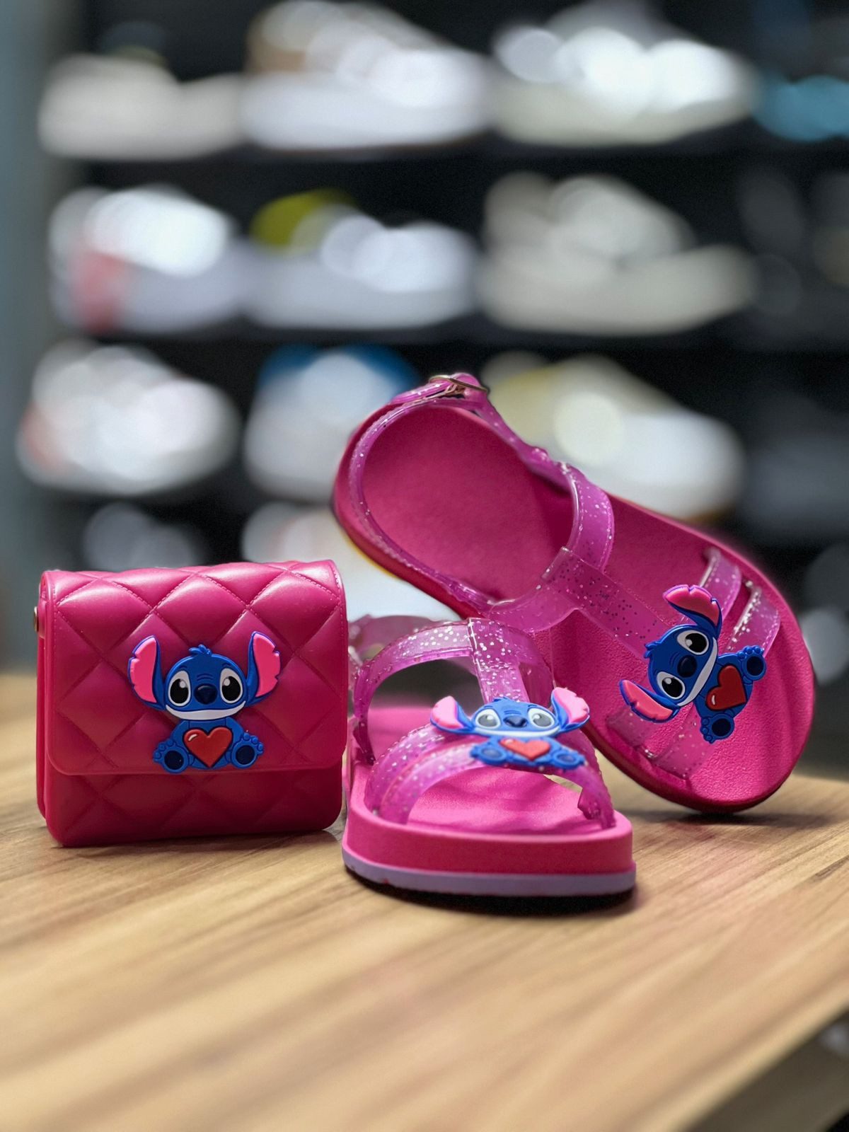 Kit Bolsa e Sandalia Stitch Rosa Baby